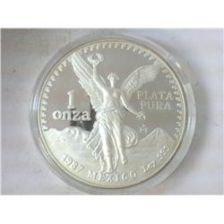 1987 MEXICO ONE ONZA SILVER PROOF