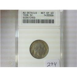 1928 BUFFALO NICKEL ANACS AU DETAILS NET EF40