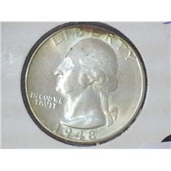 1948-D WASHINGTON SILVER QUARTER (UNC)