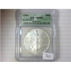 1994 AMERICAN SILVER EAGLE ICG MS69