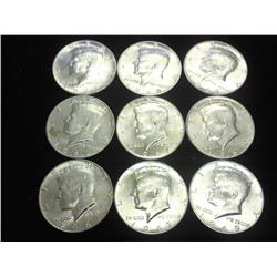9-40% SILVER KENNEDY HALF DOLLARS