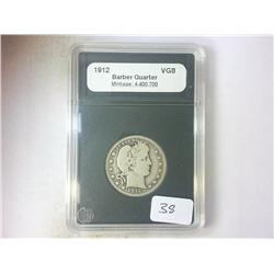 1912 BARBER QUARTER COIN WORLD VG8