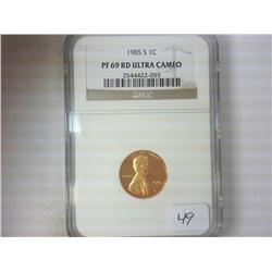 1985-S LINCOLN CENT NGC PF69 RD ULTRA CAMEO