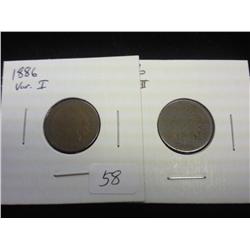 1886 VARIETY 1 & 2 INDIAN HEAD CENTS