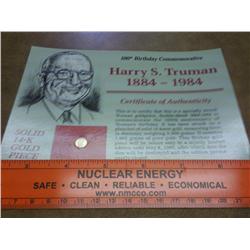 SOLID 14KT GOLD HARRY S. TRUMAN MEDAL (AS SHOWN)