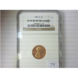 1991-S LINCOLN CENT NGC PF69RD ULTRA CAMEO