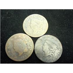 1818, 19 & 20 US LARGE CENTS 3 COINS