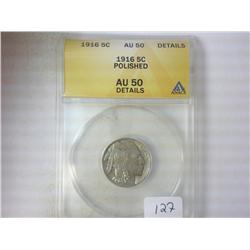 1916 BUFFALO NICKEL ANACS AU50 DETAILS (POLISHED)