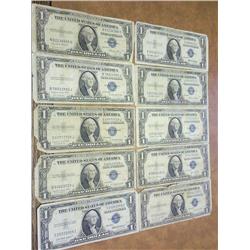 10-ASSORTED 1935 $1 SILVER CERTIFICATES