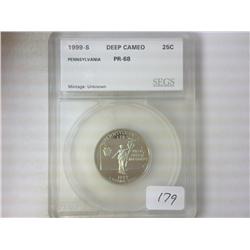 1999-S PENNSYLVANIA QUARTER SEGS PR68 DEEP CAMEO