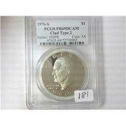 1976-S TYPE II IKE DOLLAR PCGS PR69 DCAM