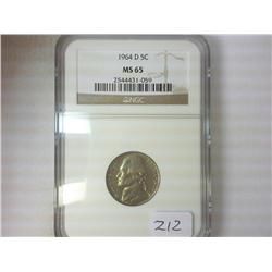 1964-D JEFFERSON NICKEL NGC MS65