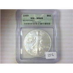 1999 AMERICAN SILVER EAGLE ICG MS69