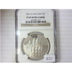 2002-W WEST POINT SILVER DOLLAR NGC PF69 ULTRA CAM