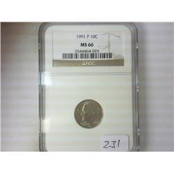 1991-P ROOSEVELT DIME NGC MS66