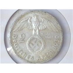 1939-A GERMAN TWO MARKS WITH SWASTIKA (SILVER)