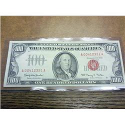 1966 $100 US NOTE RED SEAL TOUGHER TO FIND
