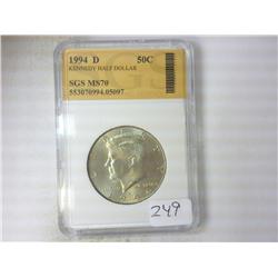 1994-D KENNEDY HALF DOLLAR SGS MS70