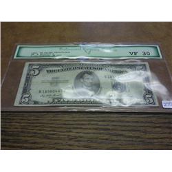 1953 $5 SILVER CERTIFICATE PCG (VERY FINE 30)