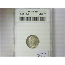 1935 MERCURY DIME ANACS MS65 FSB