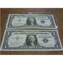 2-GEM CU 1957-B $1 SILVER CERTIFICATES