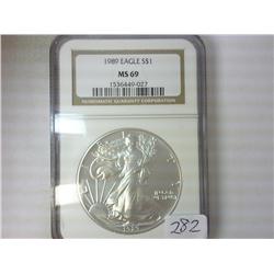1989 AMERICAN SILVER EAGLE NGC MS69