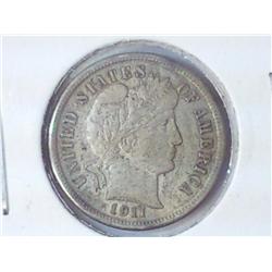 1911 BARBER DIME AU (TONED)