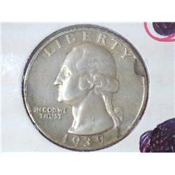 1939-S WASHINGTON SILVER QUARTER (EXTRA FINE)