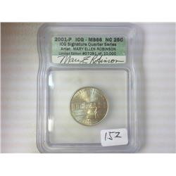 2001-P NORTH CAROLINA QUARTER ICG MS66