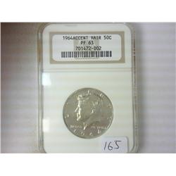 1964 ACCENT HAIR KENNEDY HALF DOLLAR ANACS PF63