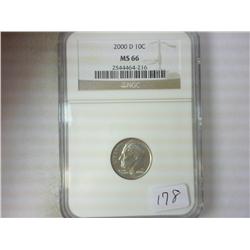 2000-D ROOSEVELT DIME NGC MS66