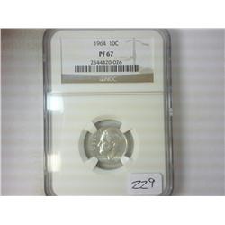 1964 SILVER ROOSEVELT DIME NGC PF67