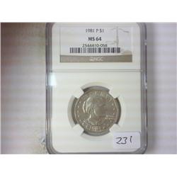 1981-P SBA DOLLAR NGC MS64