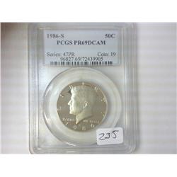 1986-S KENNEDY HALF DOLLAR PCGS PR69DCAM