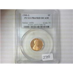 1988-S LINCOLN CENT PCGS PR69RD DCAM