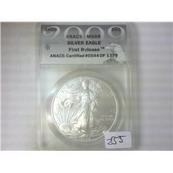 2009 AMERICAN SILVER EAGLE ANACS MS69 1ST RELEASE