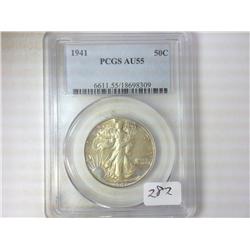 1941 WALKING LIBERTY HALF DOLLAR PCGS AU55