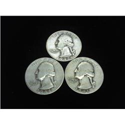 3-ASSORTED 40'S WASHINGTON SILVER QUARTERS