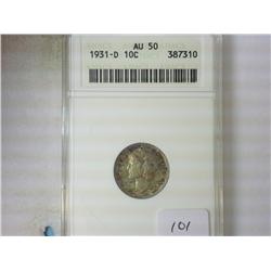 1931-D MERCURY DIME ANACS AU50