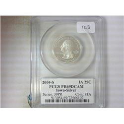 2004-S SILVER IOWA QUARTER PCGS PR69DCAM