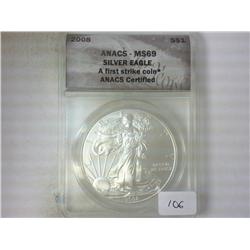 2008 AMERICAN SILVER EAGLE ANACS MS69