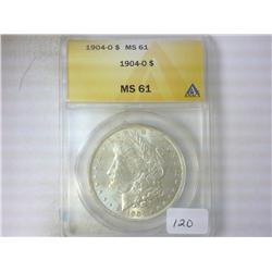 1904-O MORGAN SILVER DOLLAR ANACS MS61