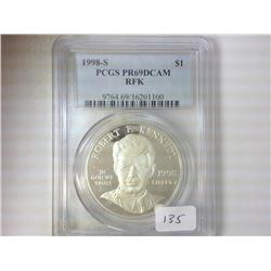 1998-S RFK SILVER DOLLAR PCGS PR69 DCAM