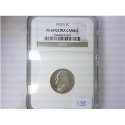 1993-S JEFFERSON NICKEL NGC PF69 ULTRA CAMEO