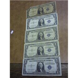 5-ASSORTED 1935 $1 SILVER CERTIFICATES