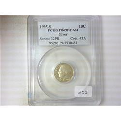 1995-S SILVER ROOSEVELT DIME PCGS PR69DCAM