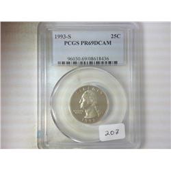 1993-S WASHINGTON QUARTER PCGS PR69DCAM