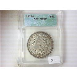 1878-S MORGAN SILVER DOLLAR ICG MS60