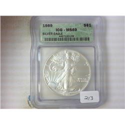 1989 AMERICAN SILVER EAGLE ICG MS69
