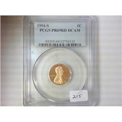 1994-S LINCOLN CENT PCGS PR69RD DCAM